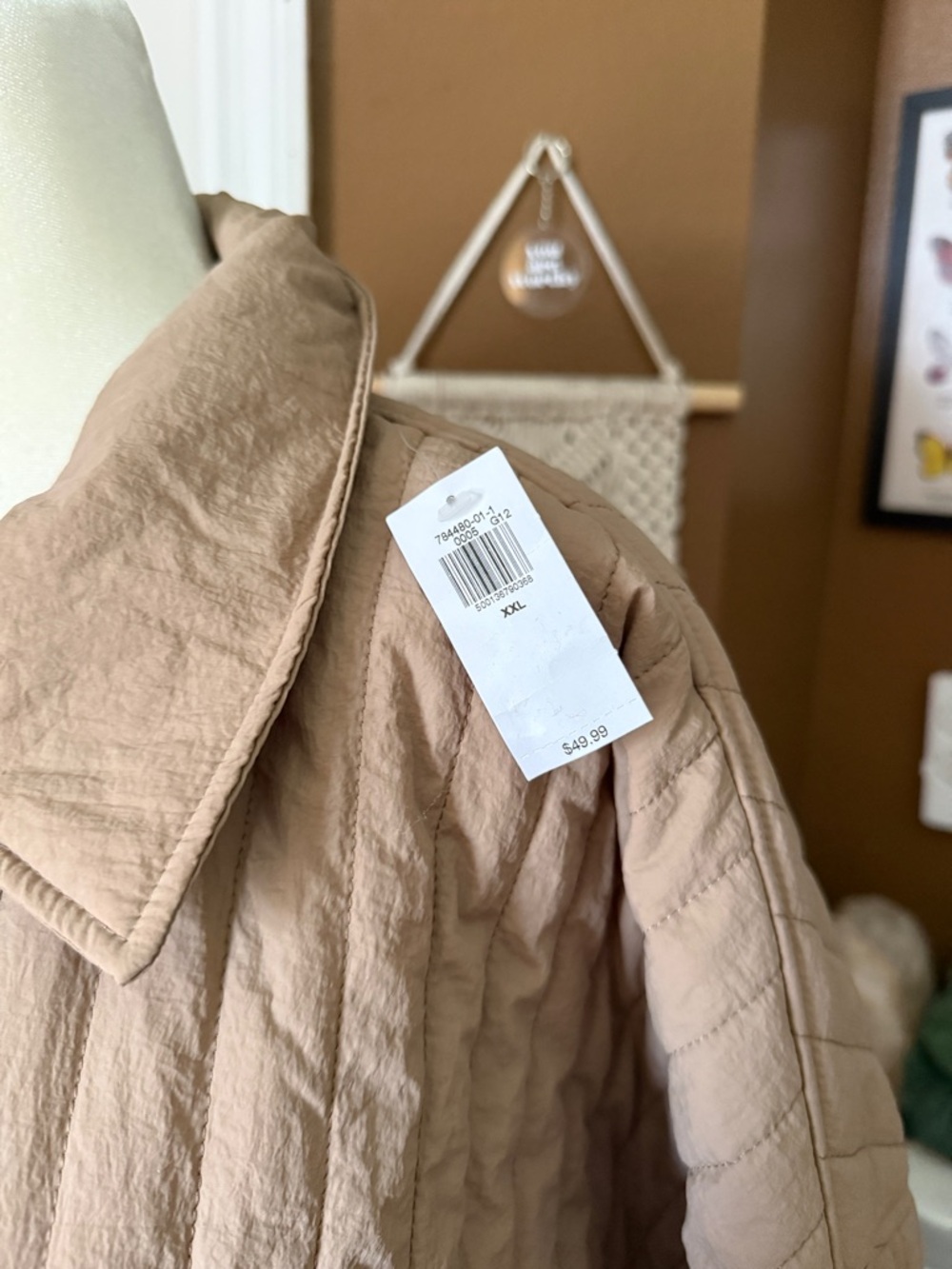 NWT Old Navy Quilted Lightweight Puffer Tan Oversized Snap-Front Jacket / XXL - Picture 3 of 10